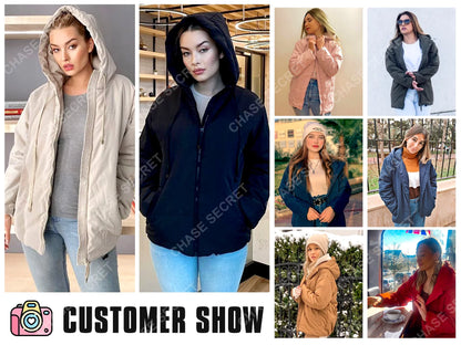 Full Zipper Puffer Jacket for Women Cropped Hooded Puffer Coat Winter Warm with Pockets Petite