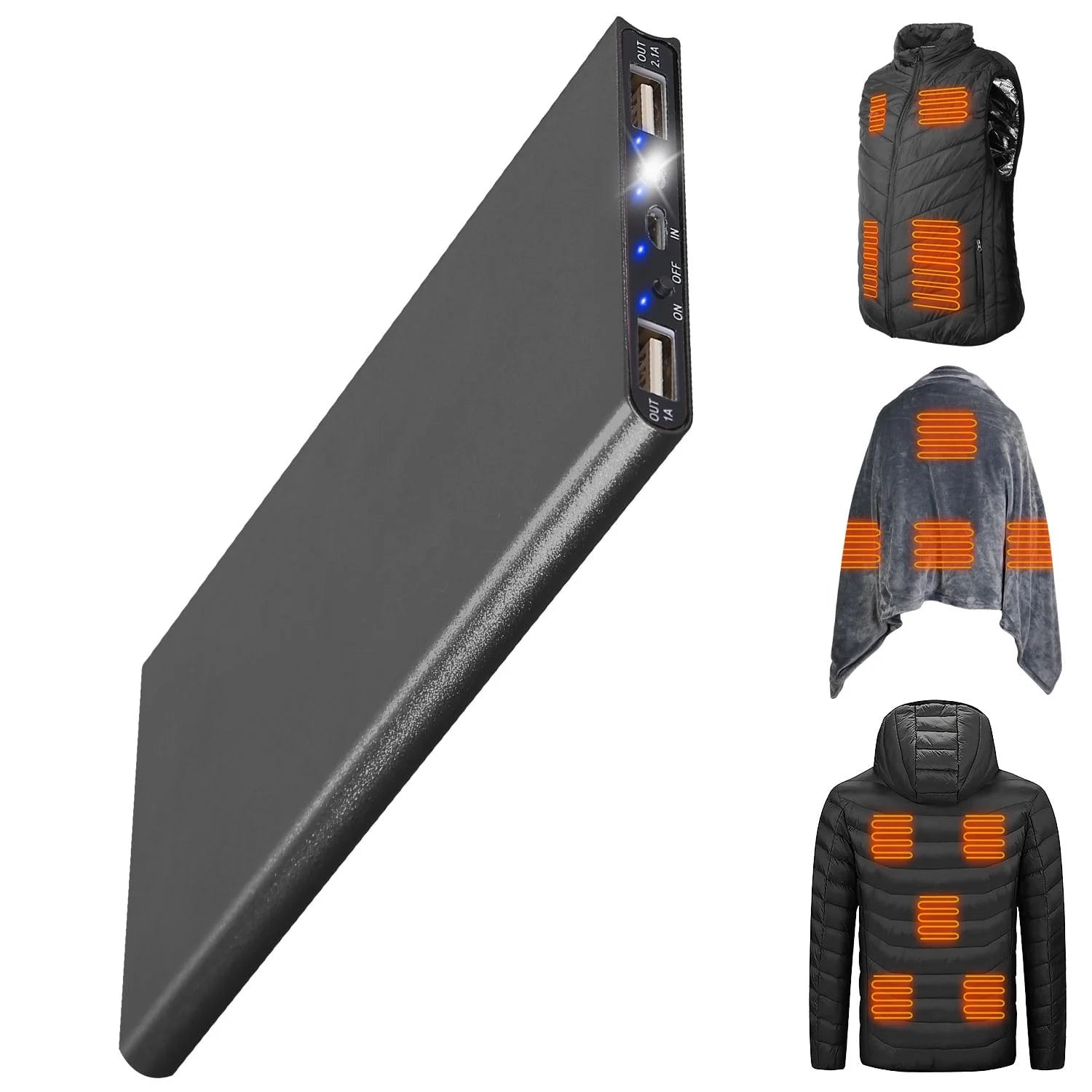 20000Mah Power Bank for Heated Vest Portable Charger 5V 2.1A Dual USB Ports Battery Pack for Heated Blanket Clothing Black