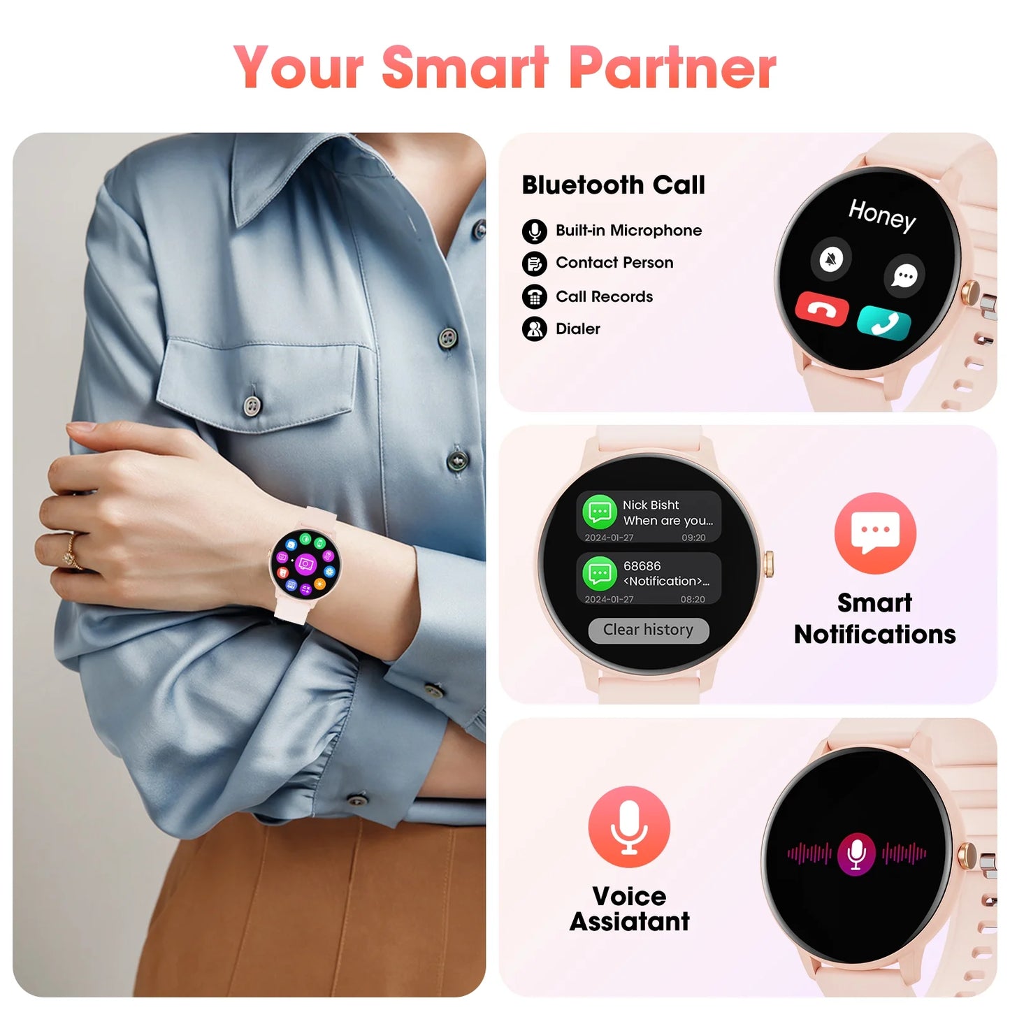 CARKIRA 1.39’ Women'S Smartwatch with Fitness Tracker, Answer/Call/100+ Sport Modes, Fitness Watch Fits for Android & Iphone Devices (Pink)